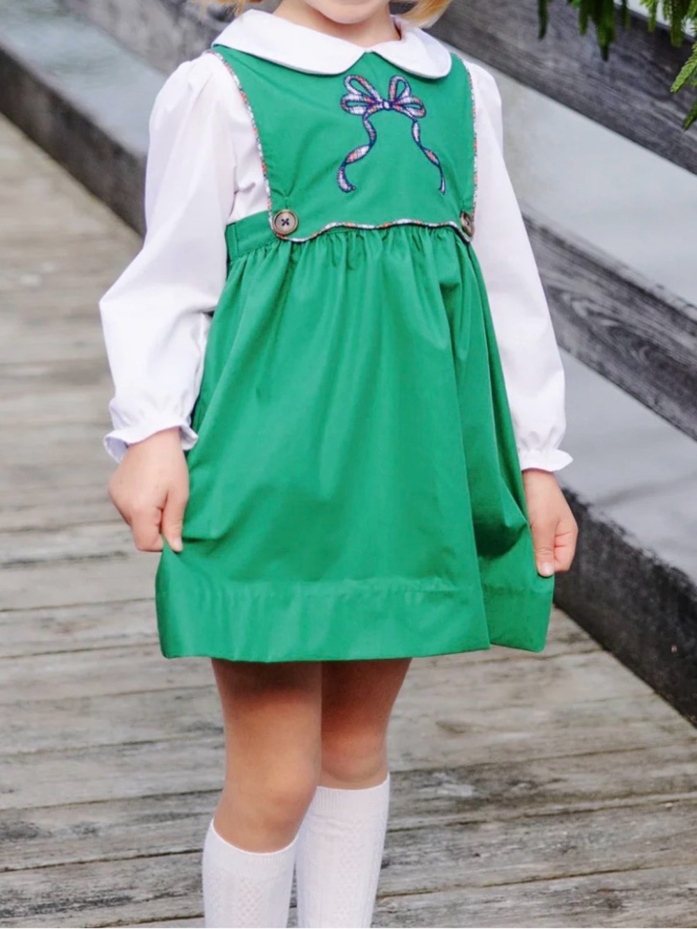 Tbbc Beaufort Bonnet Co Brady Button In Dress Green Plaid Bow 6 bow jumper